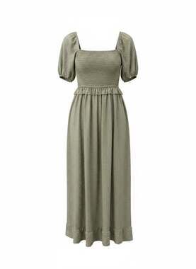 And Now This Green Swiss Dot Smocked Puff Sleeve Midi Dress